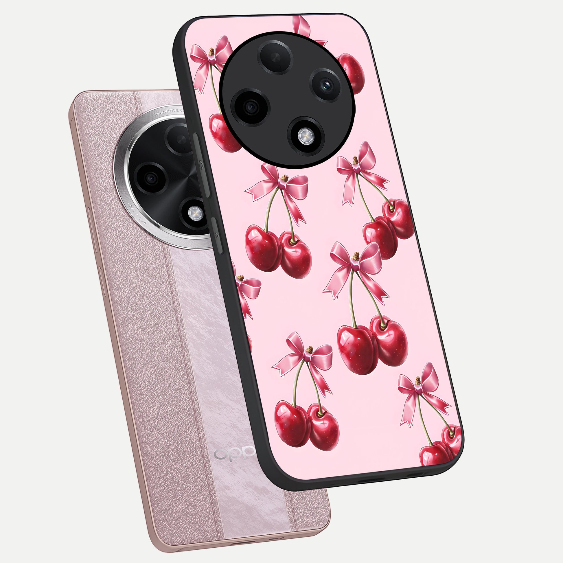  Red Cherries Pattern phone case For Oppo F27 Pro Plus showing premium glass back cover with detailed artwork