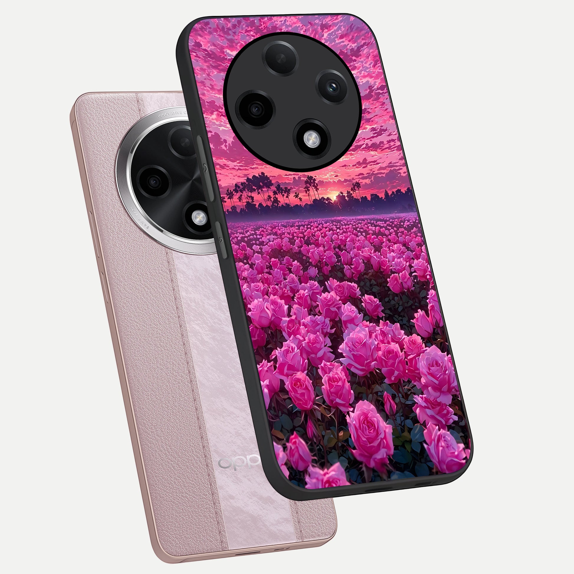  Rose Sunset Valley phone case For Oppo F27 Pro Plus showing premium glass back cover with detailed artwork