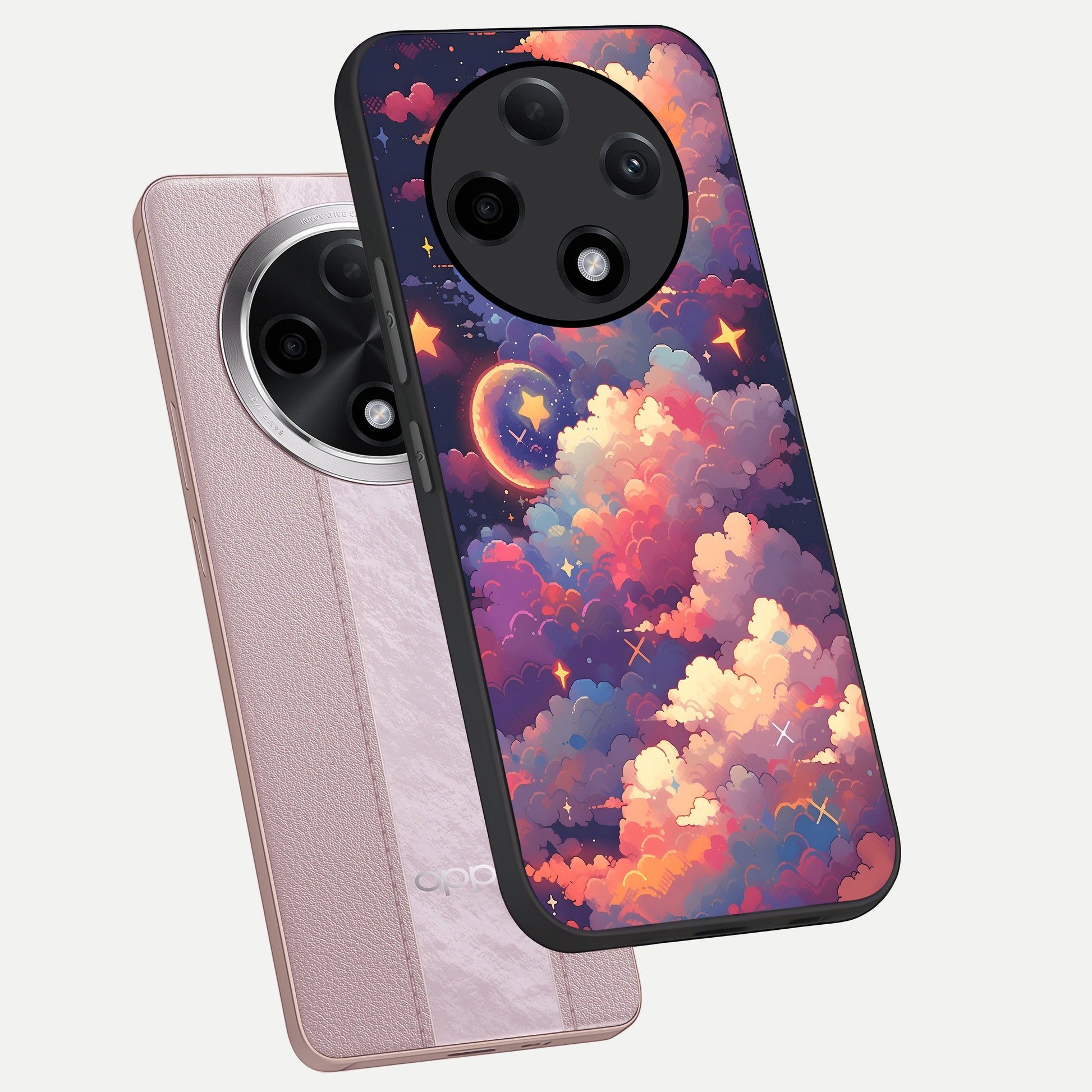  Starlit Dream Clouds phone case For Oppo F27 Pro Plus showing premium glass back cover with detailed artwork