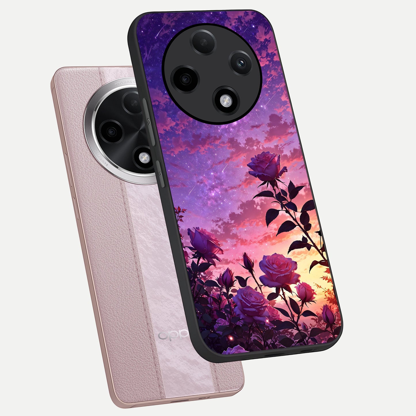 Starlit Rose Twilight phone case For Oppo F27 Pro Plus showing premium glass back cover with detailed artwork
