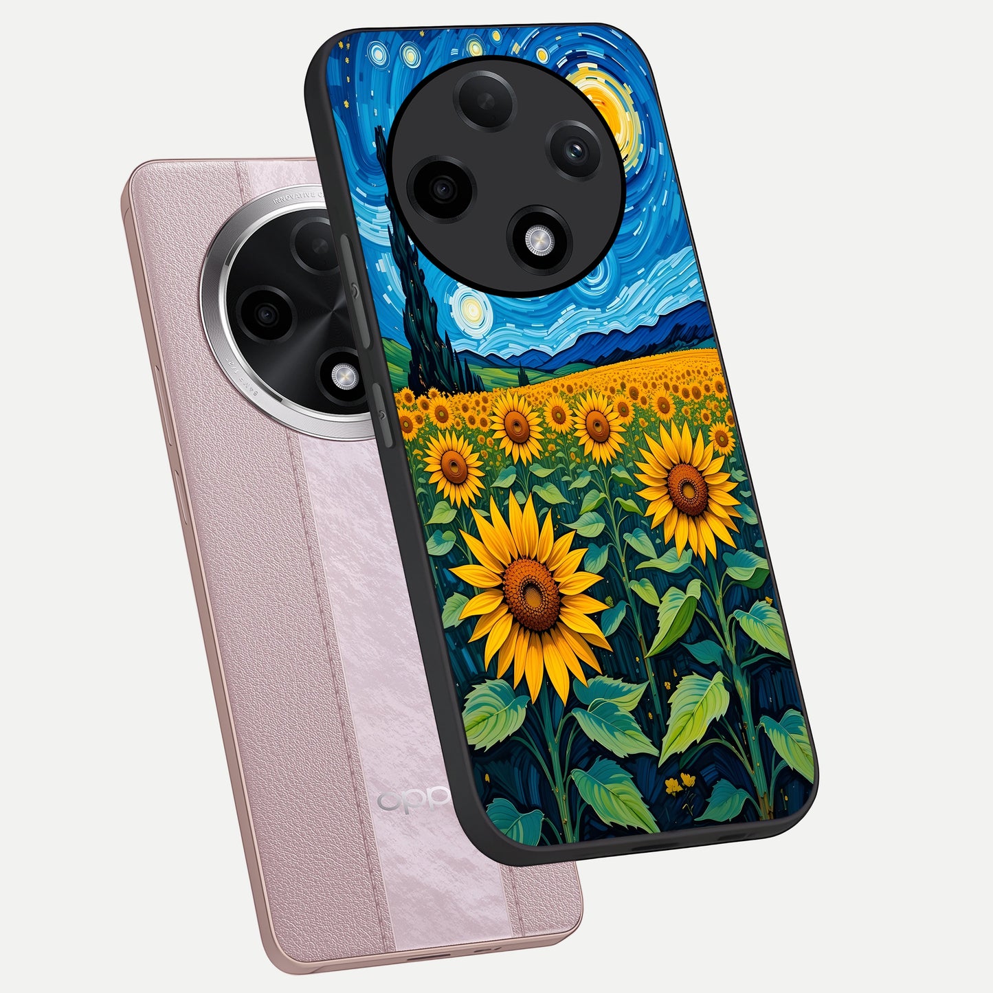  Starry Sunflower Dreams phone case For Oppo F27 Pro Plus showing premium glass back cover with detailed artwork