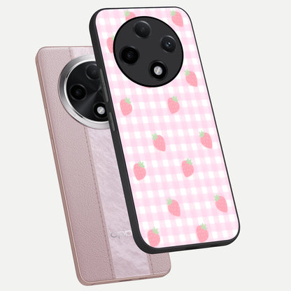  Strawberry Picnic Love phone case For Oppo F27 Pro Plus showing premium glass back cover with detailed artwork