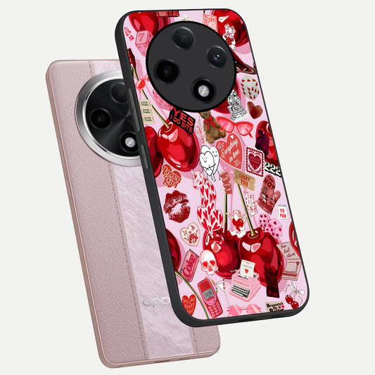  Sweet Cherry Chaos phone case For Oppo F27 Pro Plus showing premium glass back cover with detailed artwork