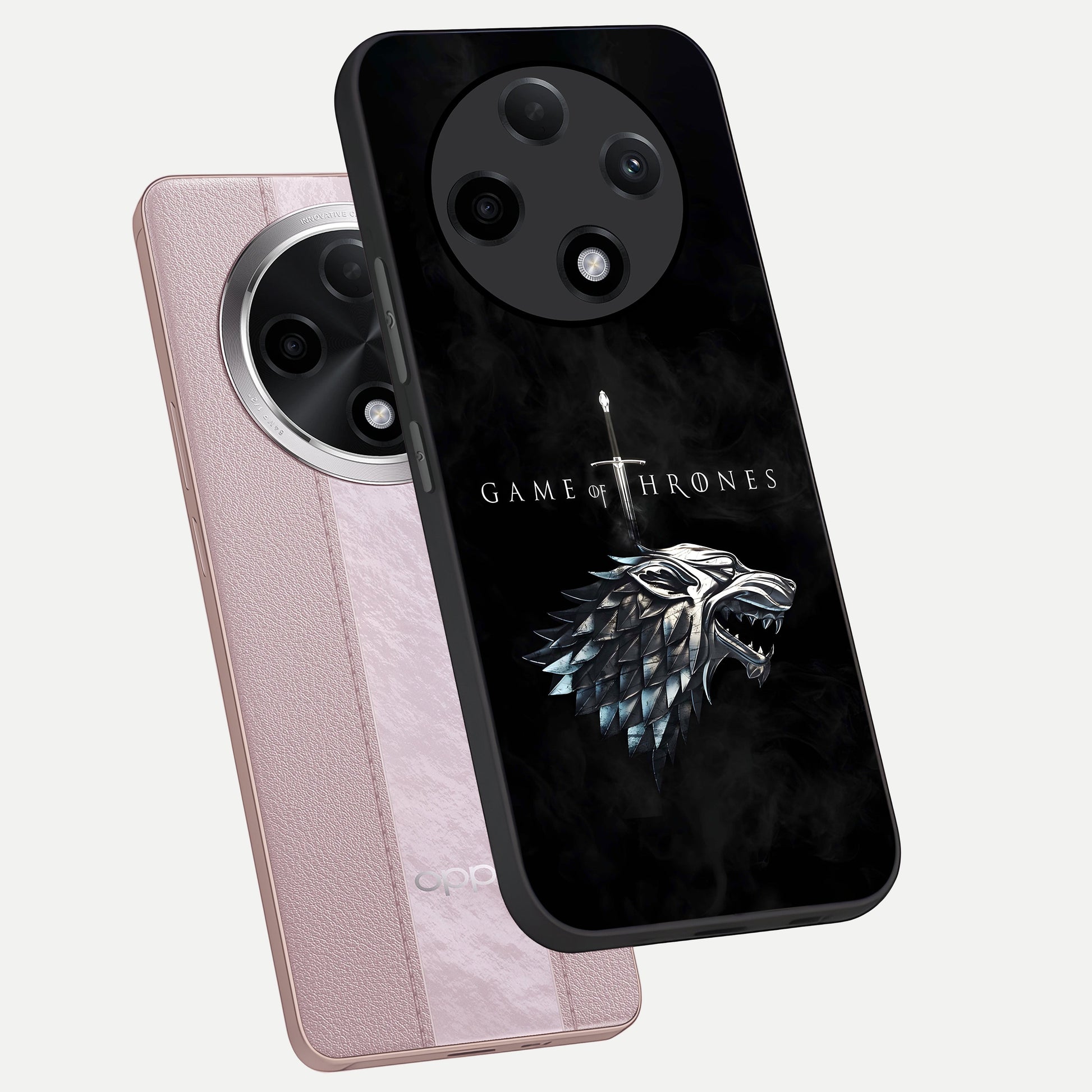  Throne Wolf Legacy phone case For Oppo F27 Pro Plus showing premium glass back cover with detailed artwork