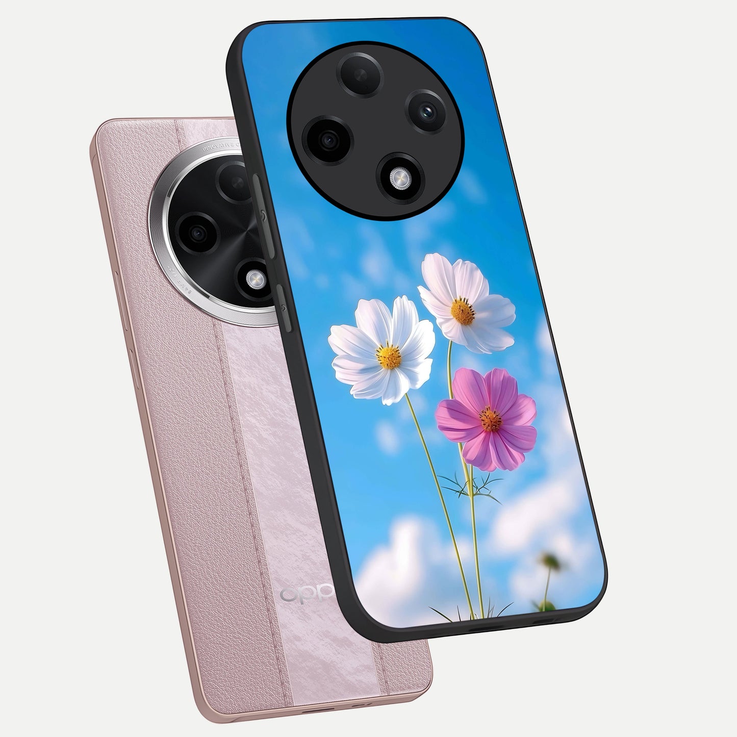  Tripple Flowers With Sky phone case For Oppo F27 Pro Plus showing premium glass back cover with detailed artwork