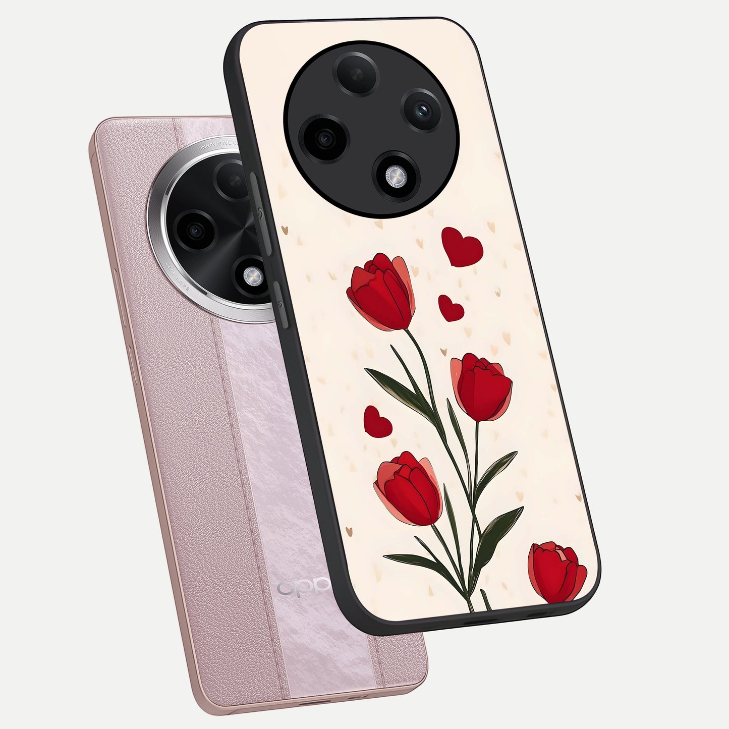  Tulip With Heart phone case For Oppo F27 Pro Plus showing premium glass back cover with detailed artwork