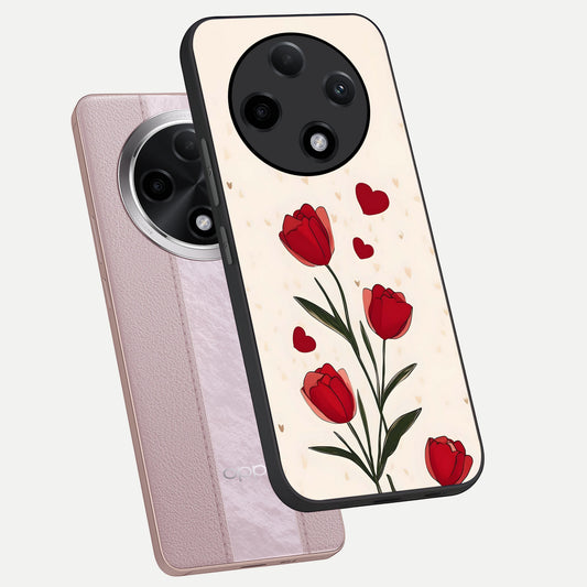  Tulip With Heart phone case For Oppo F27 Pro Plus showing premium glass back cover with detailed artwork