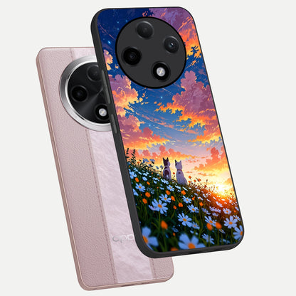  Two Cats Friends phone case For Oppo F27 Pro Plus showing premium glass back cover with detailed artwork