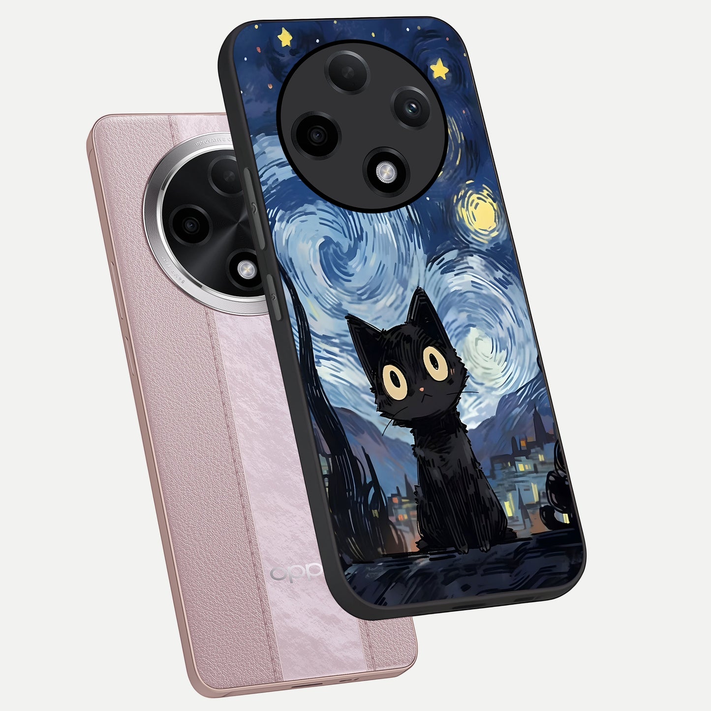  Van Gogh Cat phone case For Oppo F27 Pro Plus showing premium glass back cover with detailed artwork