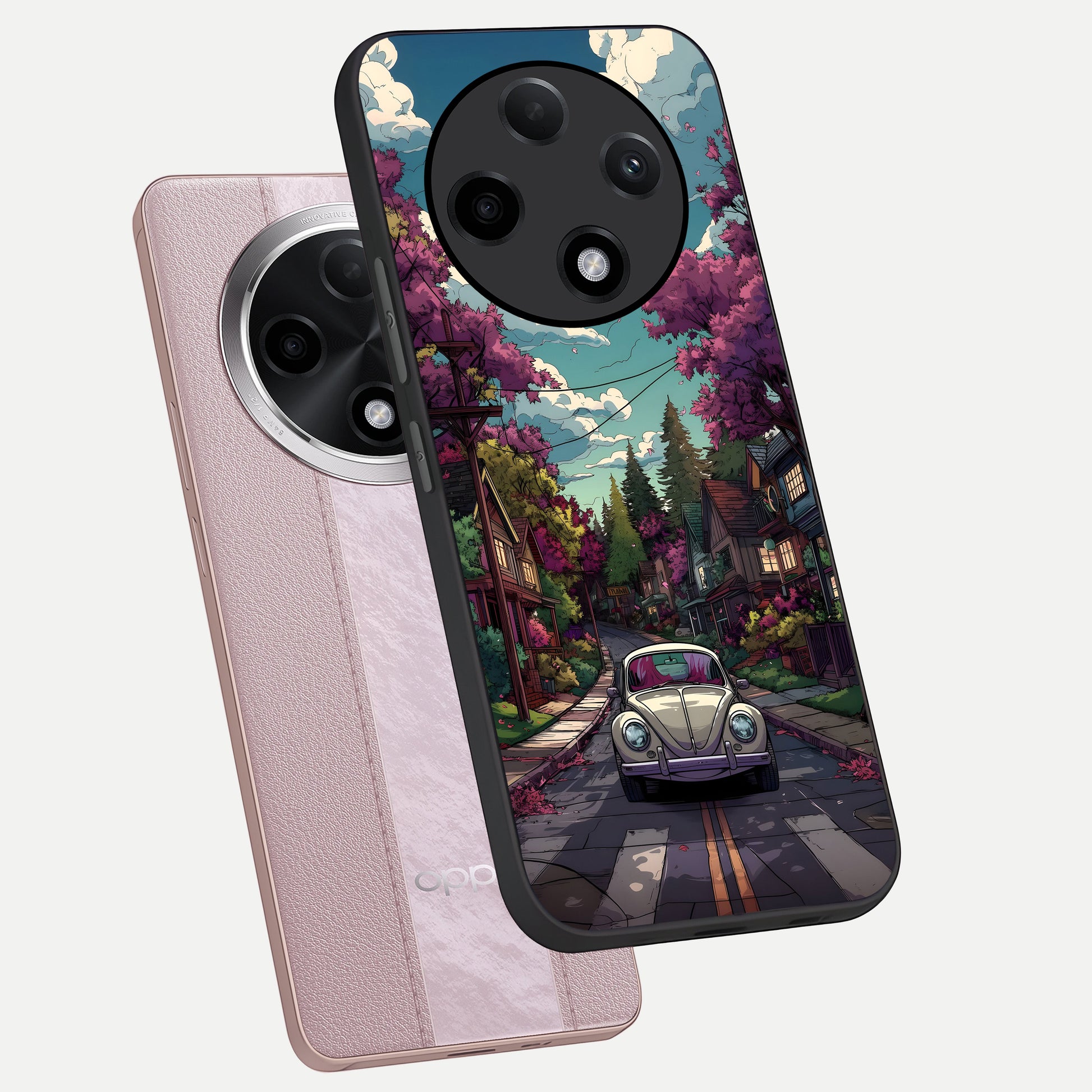  Vintage Street Drive phone case For Oppo F27 Pro Plus showing premium glass back cover with detailed artwork
