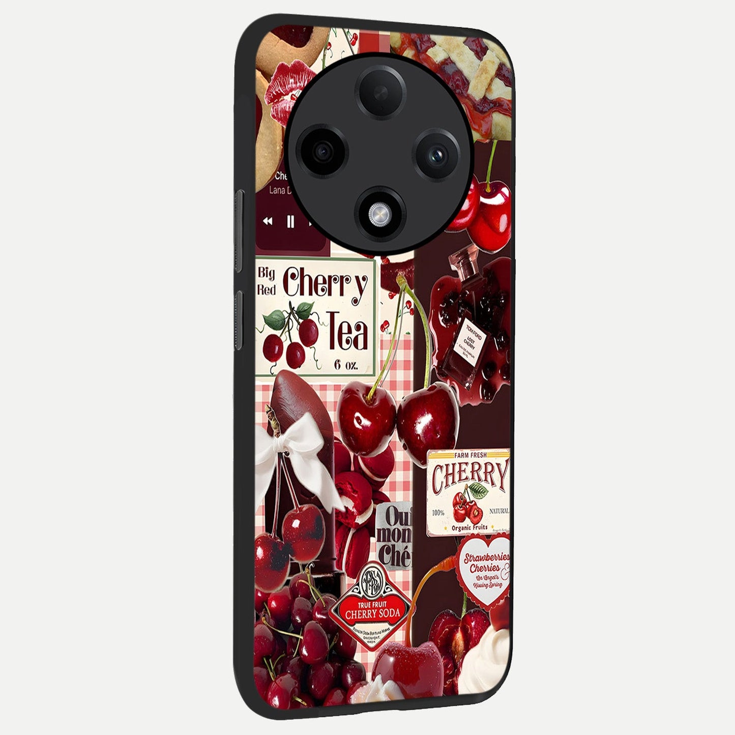  Aesthetic Cherry Tea back cover For Oppo F27 Pro Plus slim fit glass case with vibrant aesthetic design