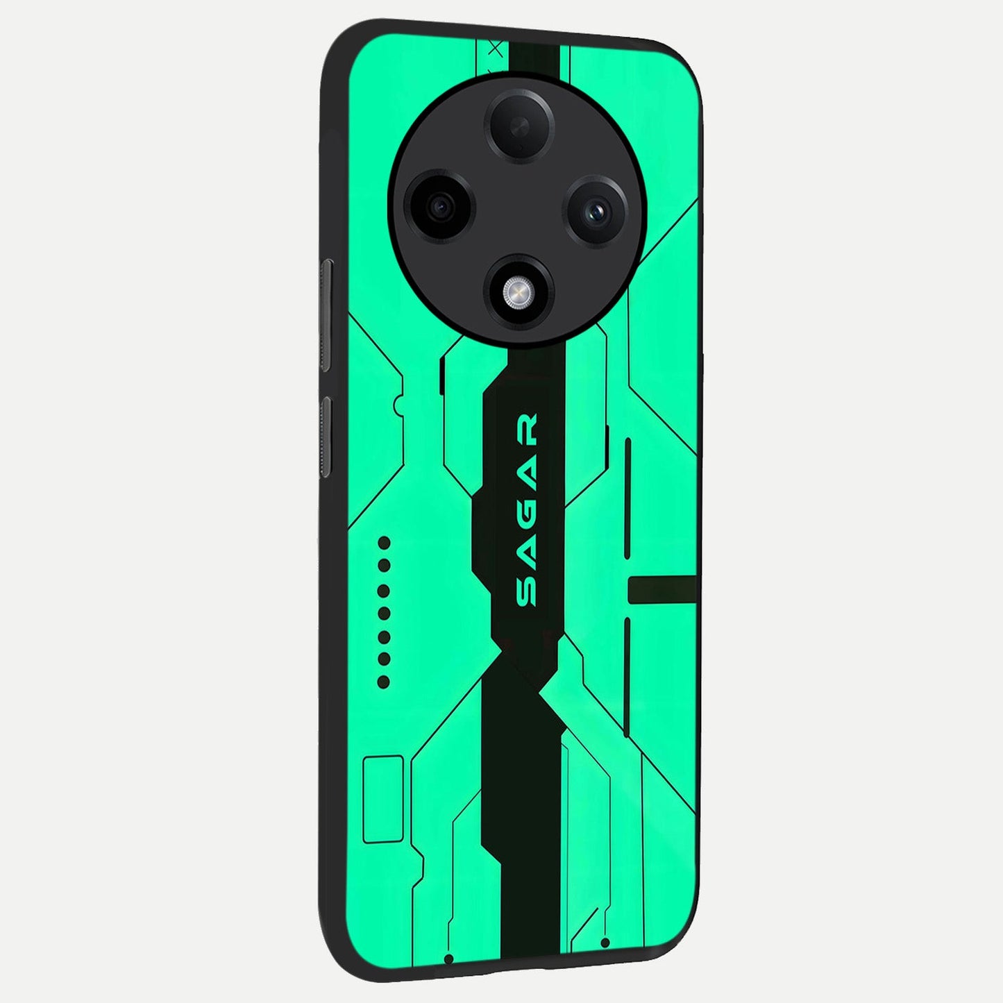  Aqua Tech CYBERPUNK Custom Name back cover For Oppo F27 Pro Plus slim fit glass case with vibrant aesthetic design