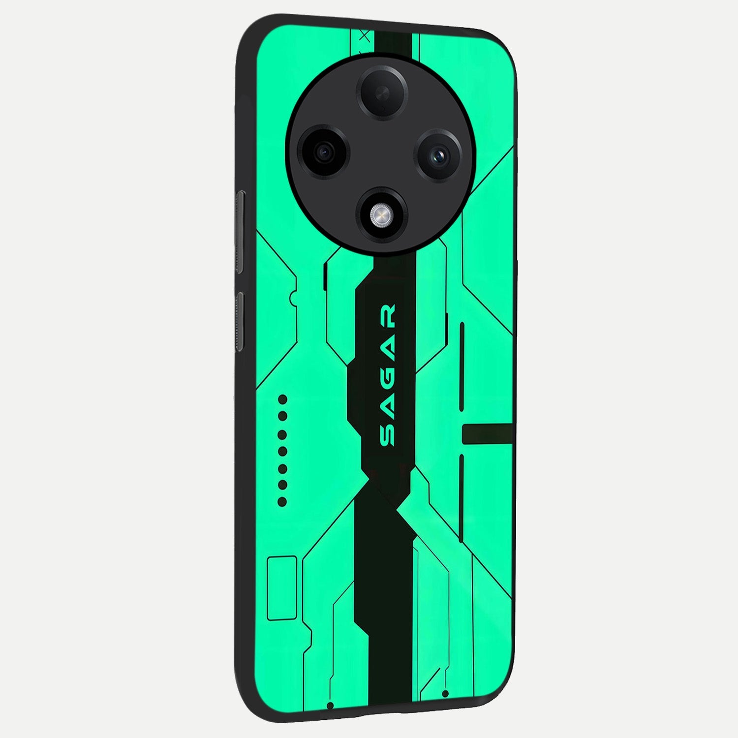  Aqua Tech CYBERPUNK Custom Name back cover For Oppo F27 Pro Plus slim fit glass case with vibrant aesthetic design
