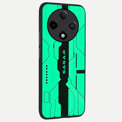  Aqua Tech CYBERPUNK Custom Name back cover For Oppo F27 Pro Plus slim fit glass case with vibrant aesthetic design