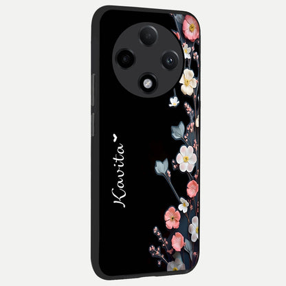  Black Elegance Floral Custom Name back cover For Oppo F27 Pro Plus slim fit glass case with vibrant aesthetic design