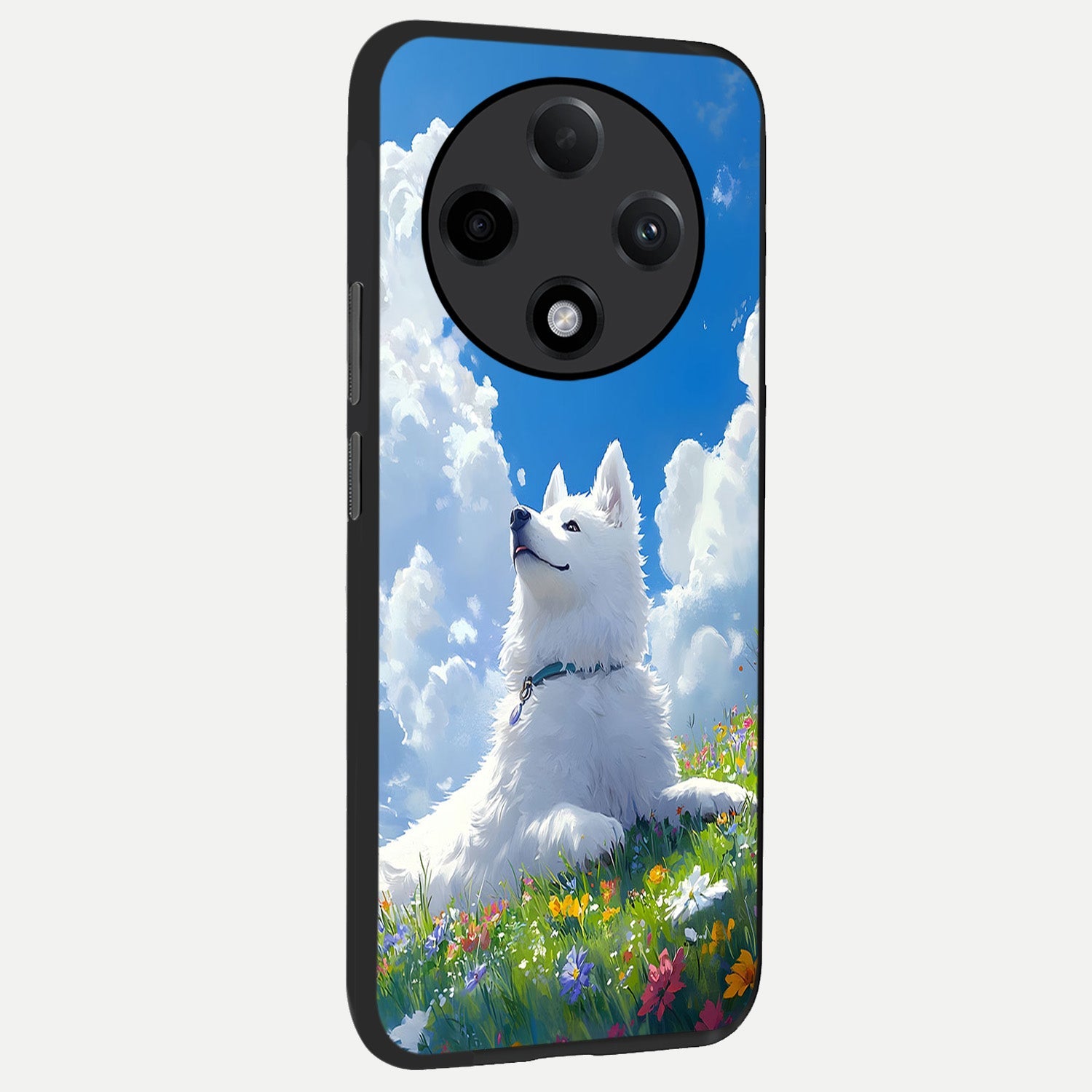  Blissful Cloud Pup back cover For Oppo F27 Pro Plus slim fit glass case with vibrant aesthetic design