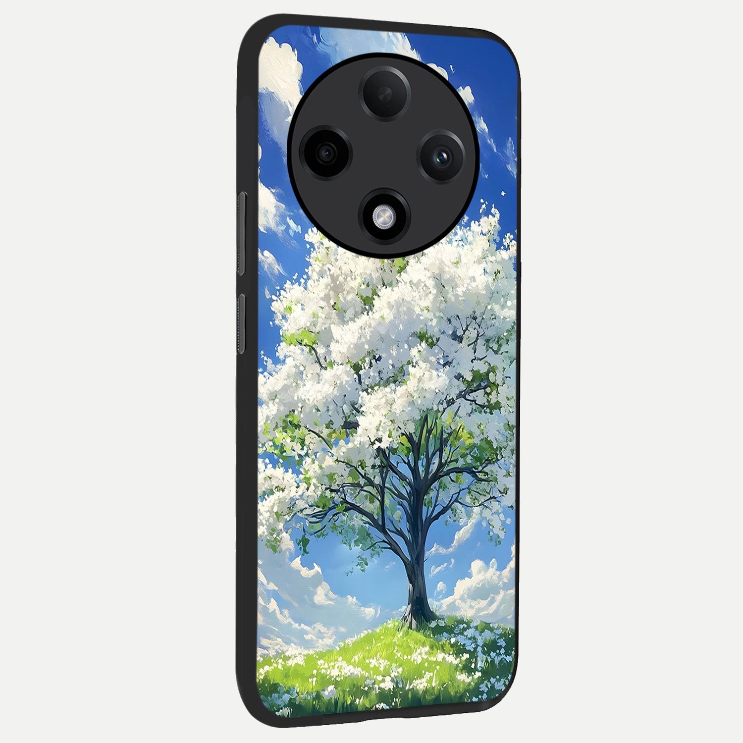  Blossom Sky Serenity back cover For Oppo F27 Pro Plus slim fit glass case with vibrant aesthetic design