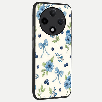  Blue Flower And Bow back cover For Oppo F27 Pro Plus slim fit glass case with vibrant aesthetic design
