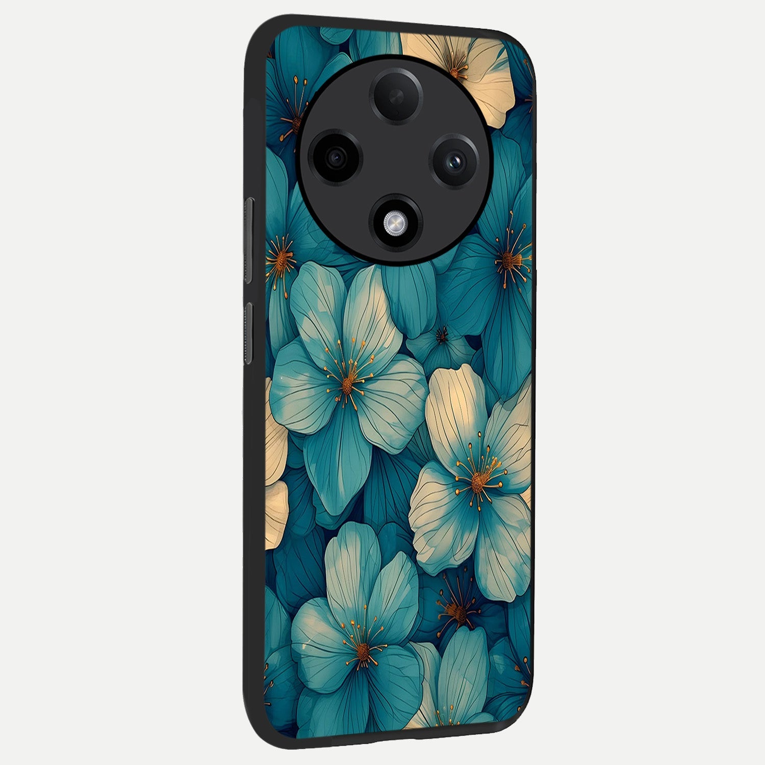  Blue Shade Floral back cover For Oppo F27 Pro Plus slim fit glass case with vibrant aesthetic design