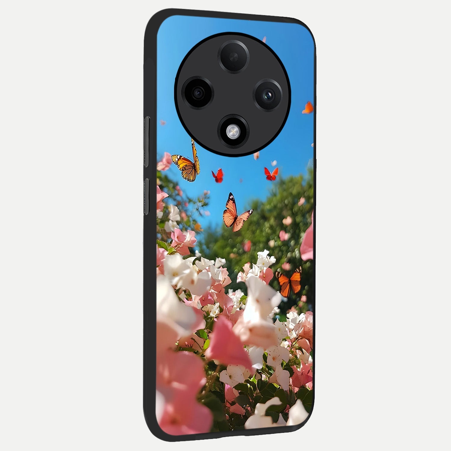  Butterflies In Bloom Sky back cover For Oppo F27 Pro Plus slim fit glass case with vibrant aesthetic design