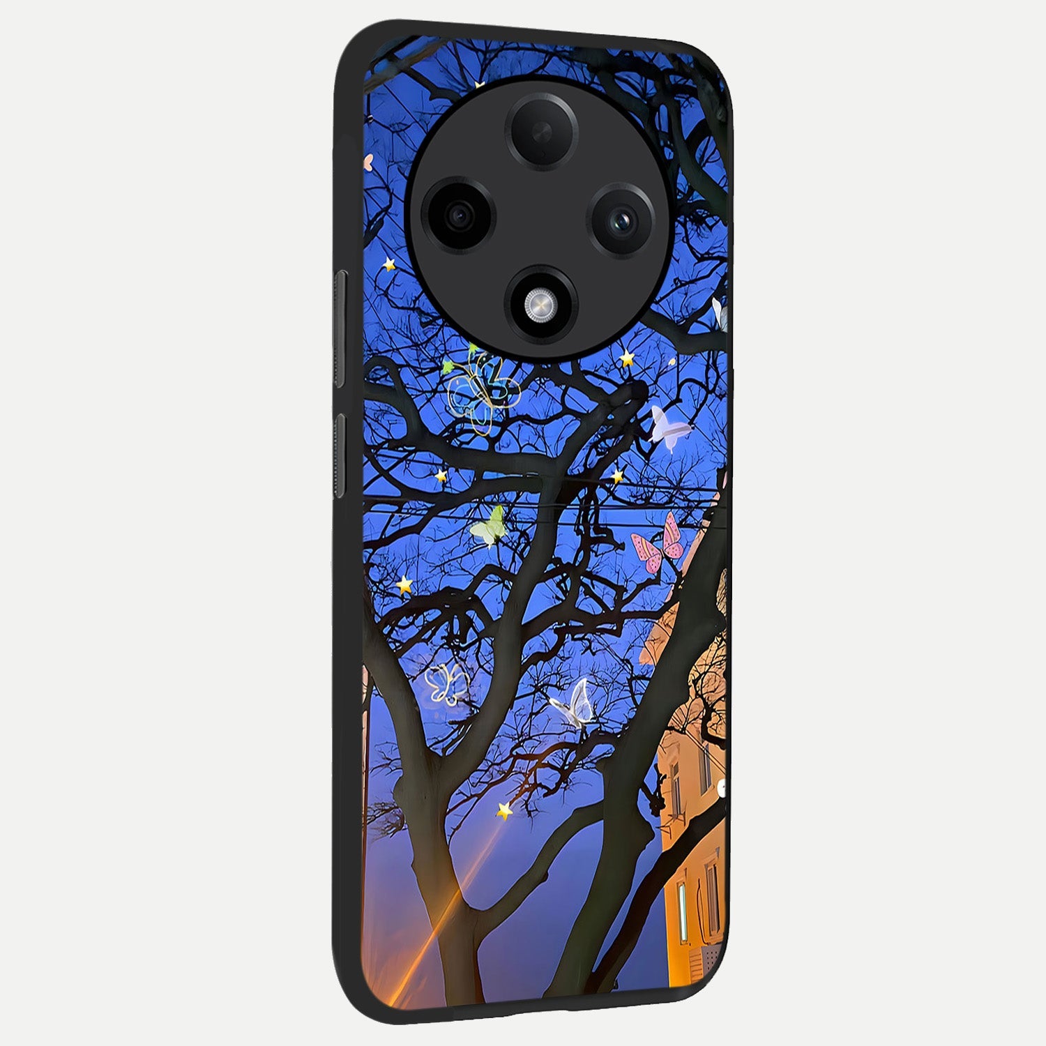  Butterfly Night Magic back cover For Oppo F27 Pro Plus slim fit glass case with vibrant aesthetic design