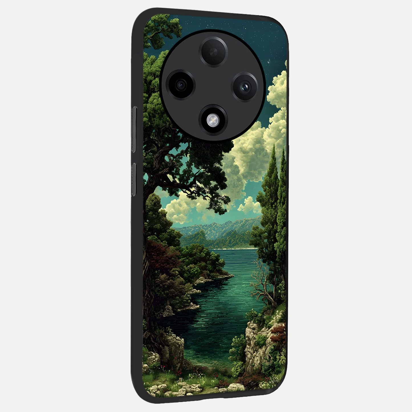  Celestial Lake Peace back cover For Oppo F27 Pro Plus slim fit glass case with vibrant aesthetic design