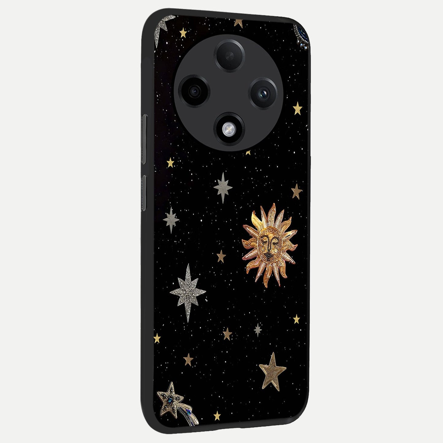  Celestial Moon With Stars back cover For Oppo F27 Pro Plus slim fit glass case with vibrant aesthetic design