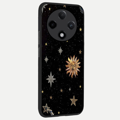  Celestial Moon With Stars back cover For Oppo F27 Pro Plus slim fit glass case with vibrant aesthetic design
