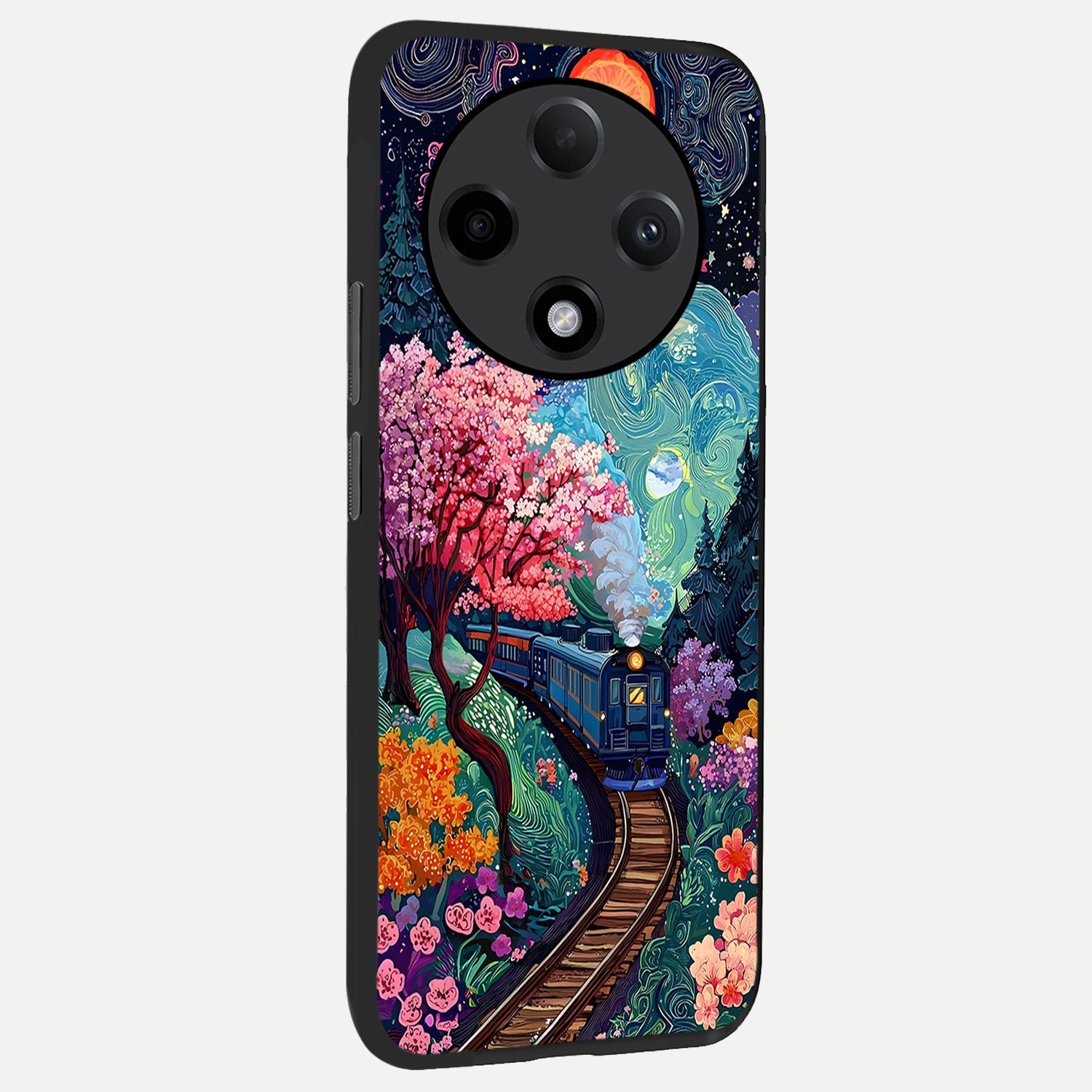  Celestial Train Journey back cover For Oppo F27 Pro Plus slim fit glass case with vibrant aesthetic design
