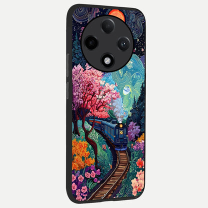  Celestial Train Journey back cover For Oppo F27 Pro Plus slim fit glass case with vibrant aesthetic design