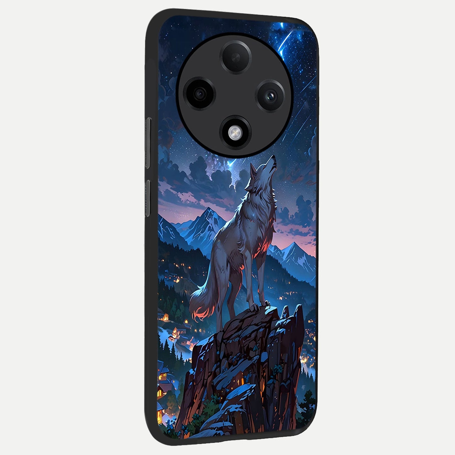  Celestial Wolf Howl back cover For Oppo F27 Pro Plus slim fit glass case with vibrant aesthetic design