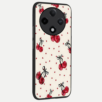  Cherry Heart Bow back cover For Oppo F27 Pro Plus slim fit glass case with vibrant aesthetic design