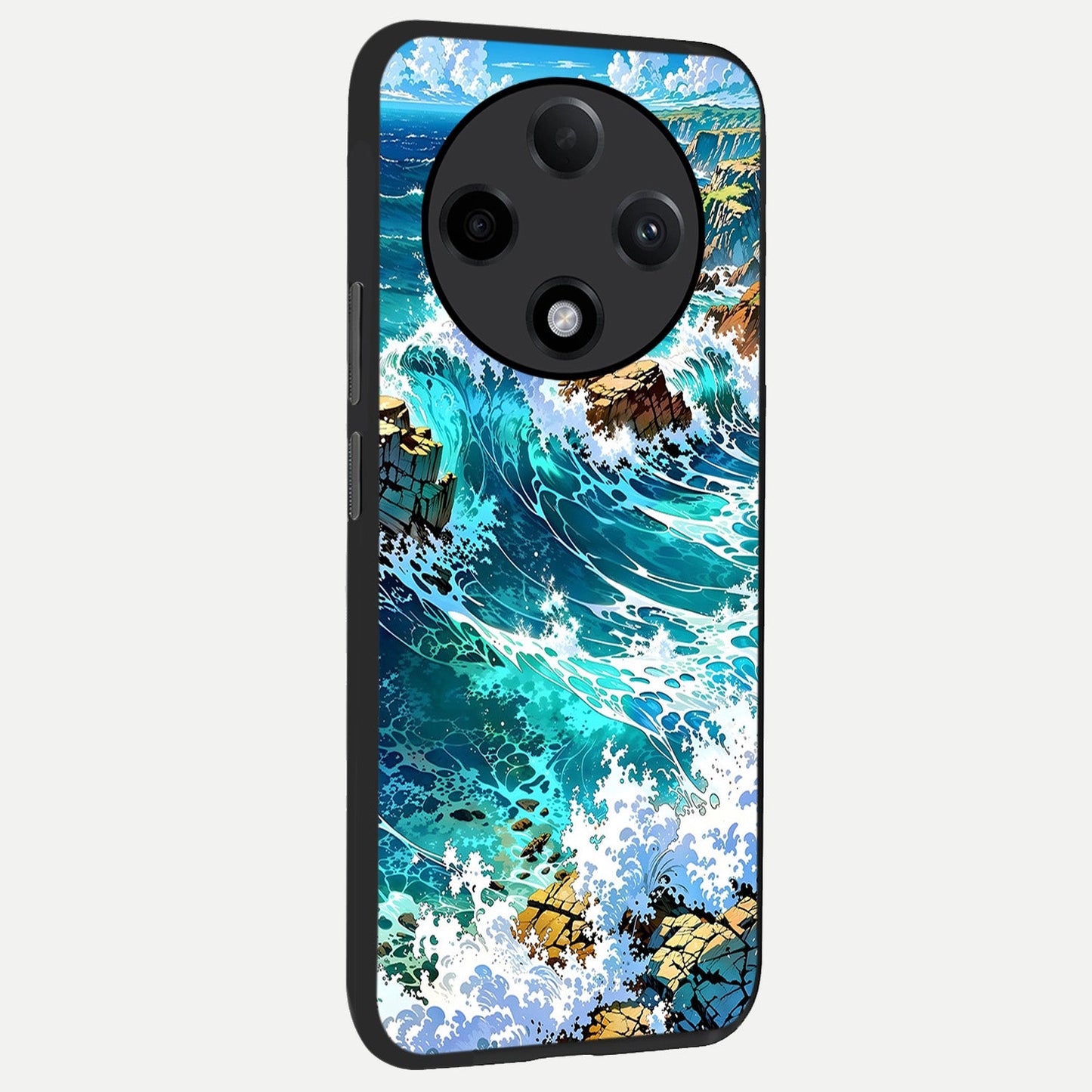  Coastal Blue Waves back cover For Oppo F27 Pro Plus slim fit glass case with vibrant aesthetic design