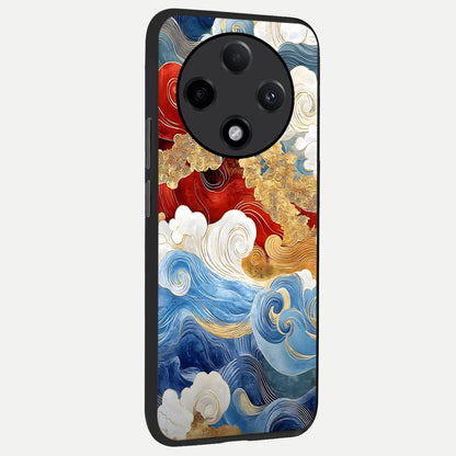  Colored Waves back cover For Oppo F27 Pro Plus slim fit glass case with vibrant aesthetic design
