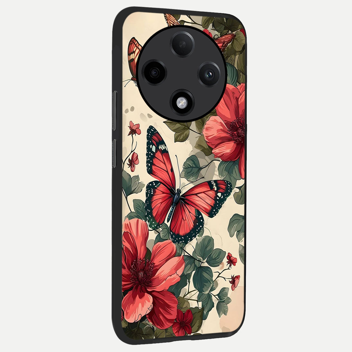  Crimson Butterfly Garden back cover For Oppo F27 Pro Plus slim fit glass case with vibrant aesthetic design