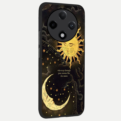  Golden Lunar Love back cover For Oppo F27 Pro Plus slim fit glass case with vibrant aesthetic design