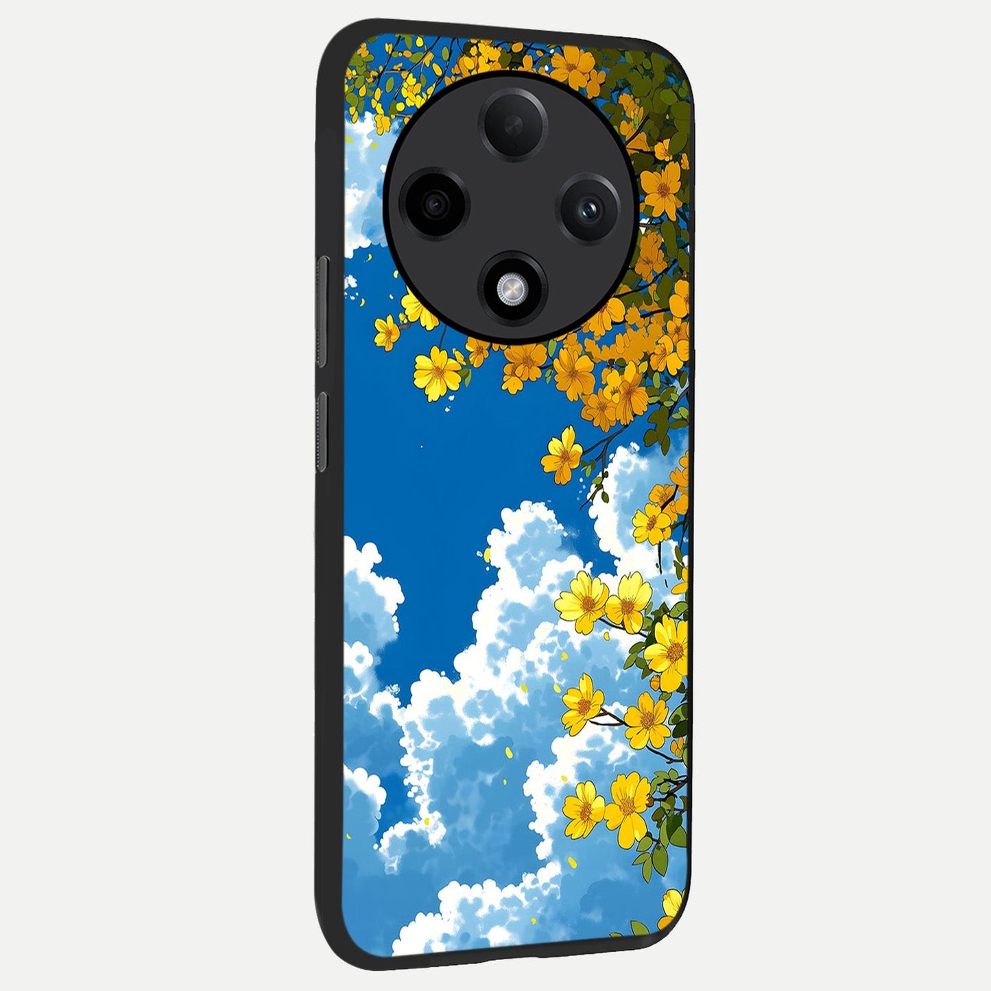  Golden Petal Sky back cover For Oppo F27 Pro Plus slim fit glass case with vibrant aesthetic design