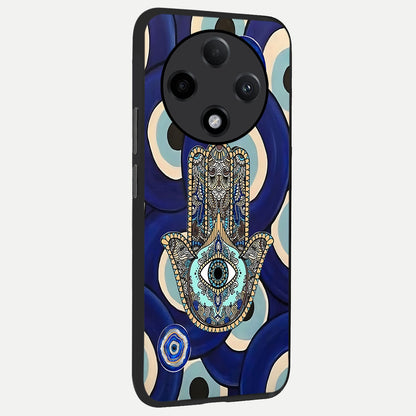  Hamsa Divine Guard back cover For Oppo F27 Pro Plus slim fit glass case with vibrant aesthetic design