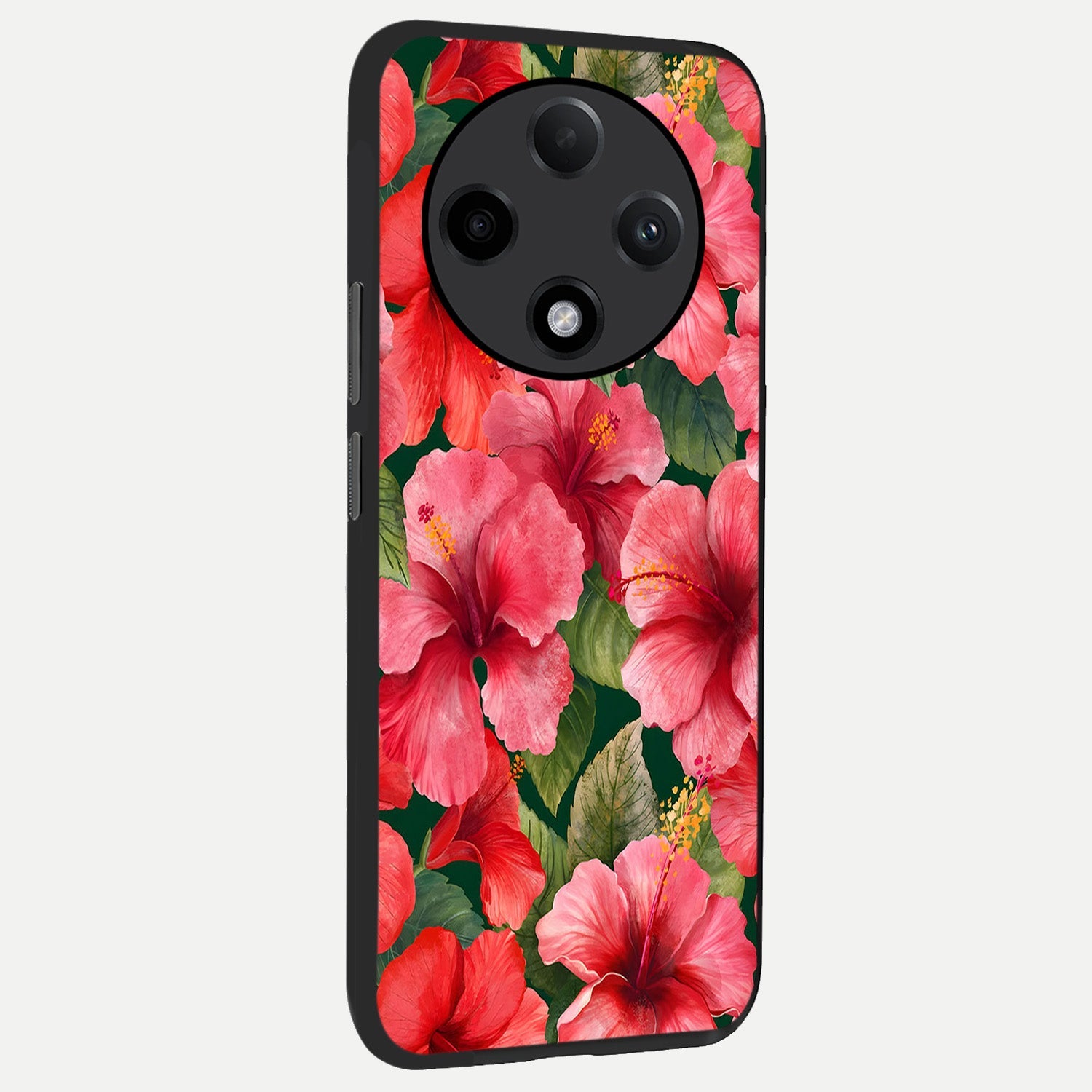  Hibiscus Pattern back cover For Oppo F27 Pro Plus slim fit glass case with vibrant aesthetic design