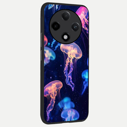  Jellyfish Pattern back cover For Oppo F27 Pro Plus slim fit glass case with vibrant aesthetic design