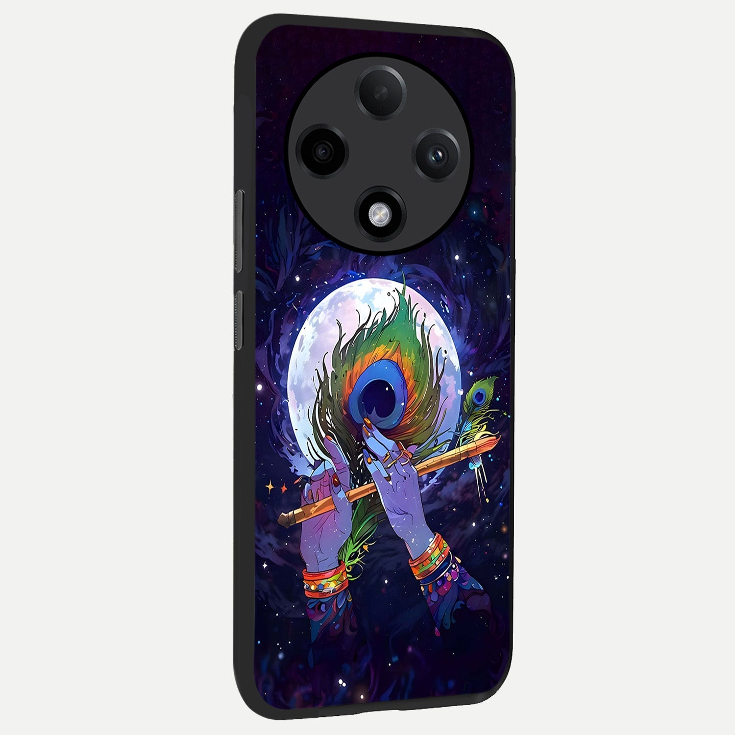 Krishna Hands Art back cover For Oppo F27 Pro Plus slim fit glass case with vibrant aesthetic design