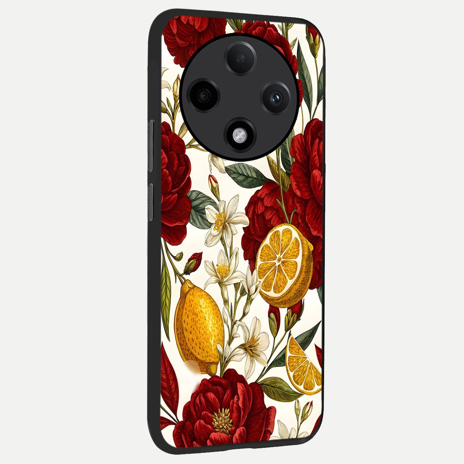  Lemon Rose Charm back cover For Oppo F27 Pro Plus slim fit glass case with vibrant aesthetic design