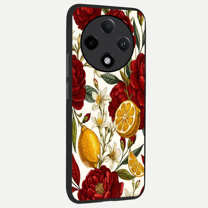  Lemon Rose Charm back cover For Oppo F27 Pro Plus slim fit glass case with vibrant aesthetic design