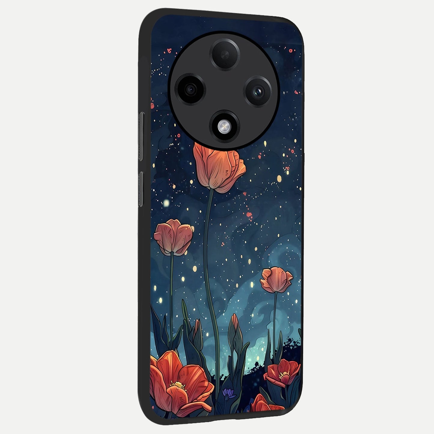  Midnight Tulip Glow back cover For Oppo F27 Pro Plus slim fit glass case with vibrant aesthetic design