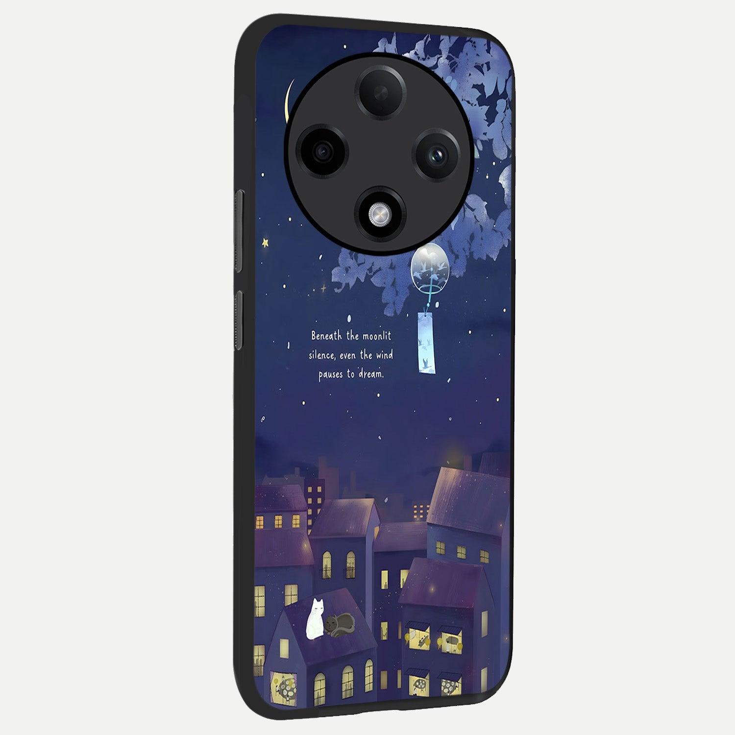  Moonlit Cat Silence back cover For Oppo F27 Pro Plus slim fit glass case with vibrant aesthetic design