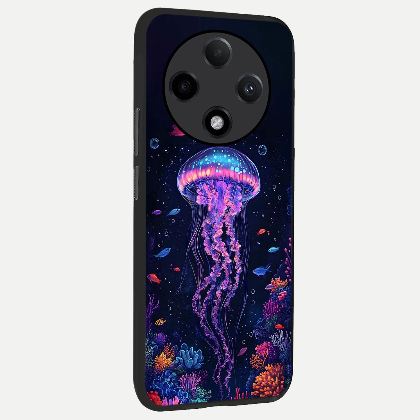  Neon Jellyfish back cover For Oppo F27 Pro Plus slim fit glass case with vibrant aesthetic design