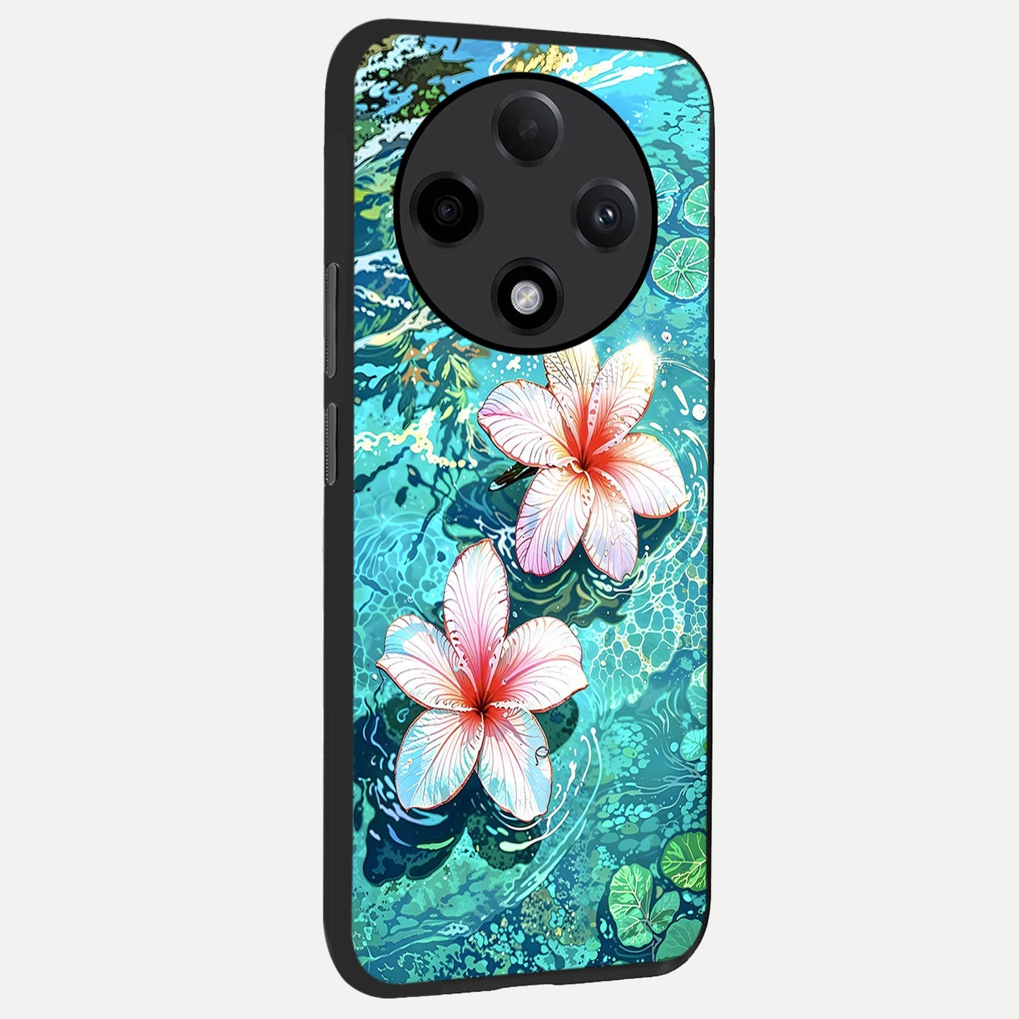  Pink Flowers in Water back cover For Oppo F27 Pro Plus slim fit glass case with vibrant aesthetic design
