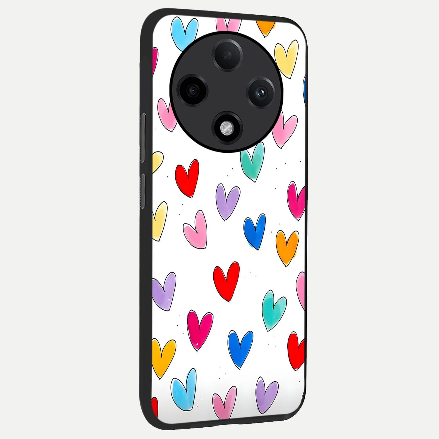  Playful Love Doodles back cover For Oppo F27 Pro Plus slim fit glass case with vibrant aesthetic design