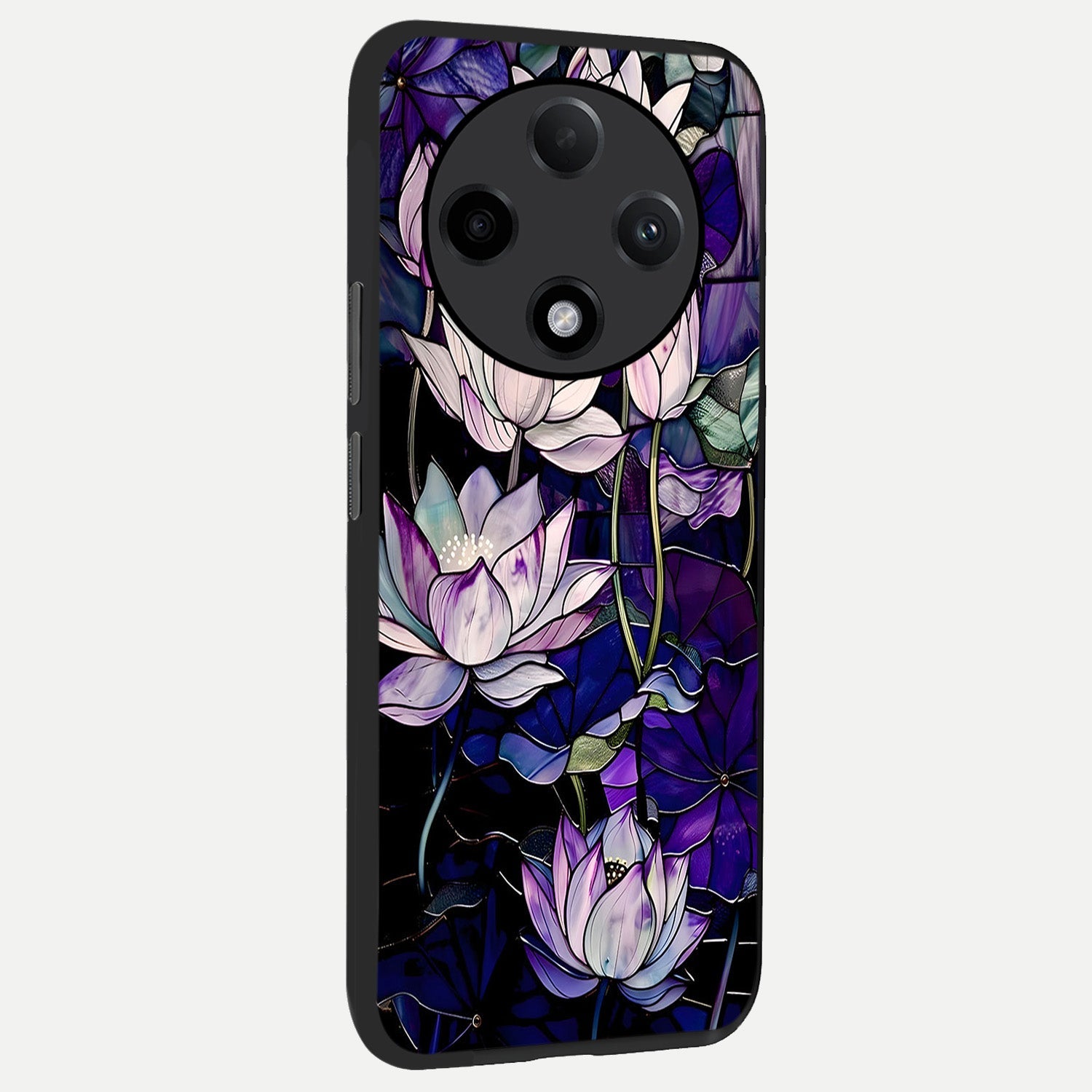  Purple Lotus Pattern back cover For Oppo F27 Pro Plus slim fit glass case with vibrant aesthetic design