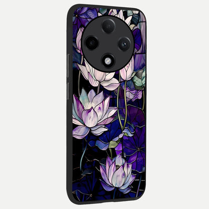  Purple Lotus Pattern back cover For Oppo F27 Pro Plus slim fit glass case with vibrant aesthetic design